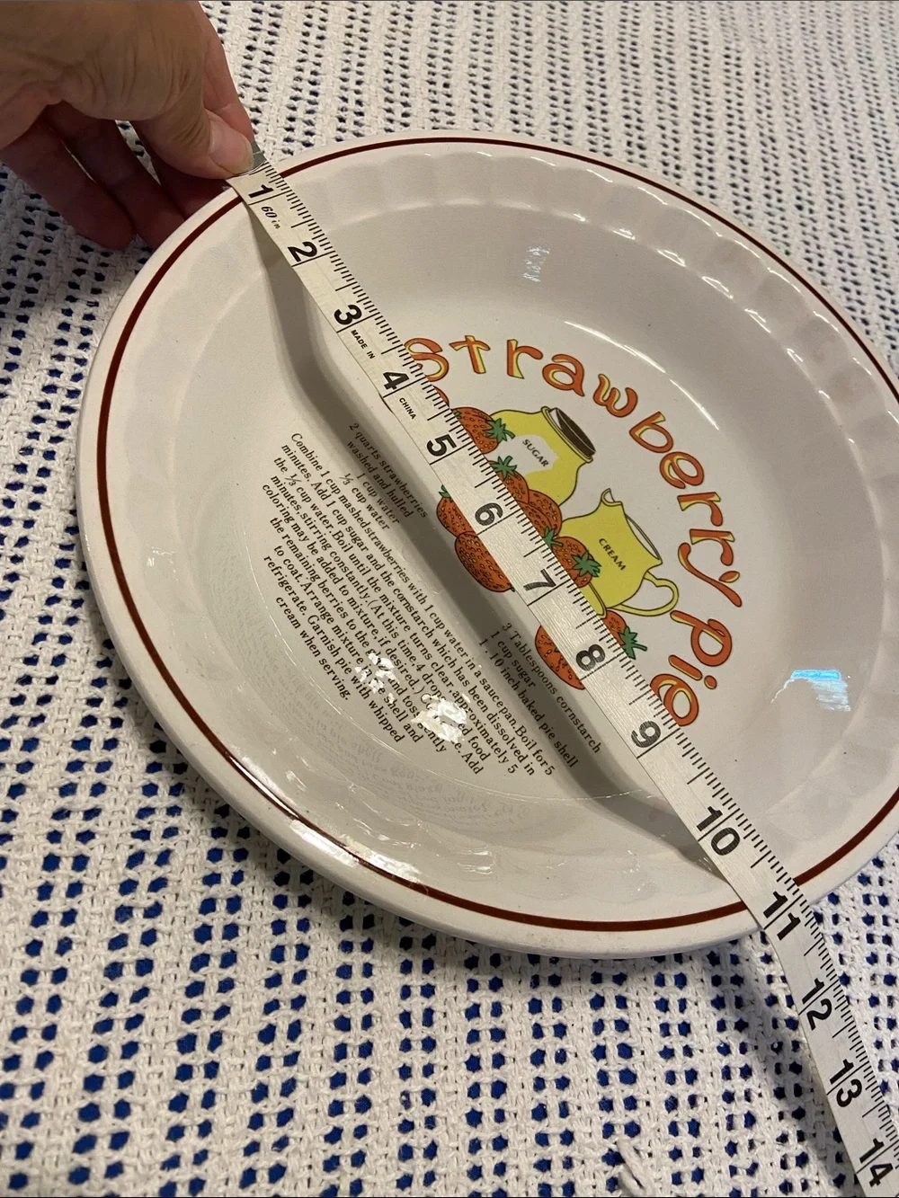 vintage 1980s ceramic Strawberry pie plate manufactured by Hankook / Korea